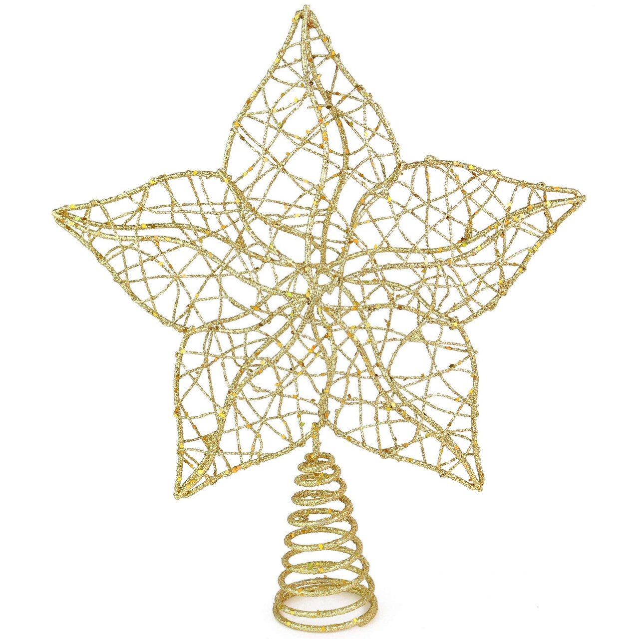 Ornativity Glittered Star Tree Topper - Christmas Gold Sparkle Wire Star Leafy Decoration